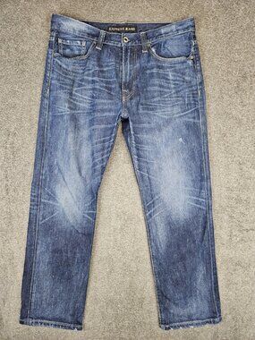 Express Blake Loose Straight Jeans Mens 34x30 (36x29) Dark Blue Wash Denim
